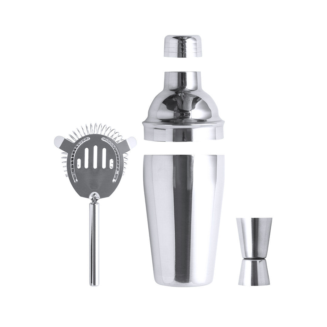 Set cóctel de 3 accesorios, fabricado en acero inox de acabado cromado.