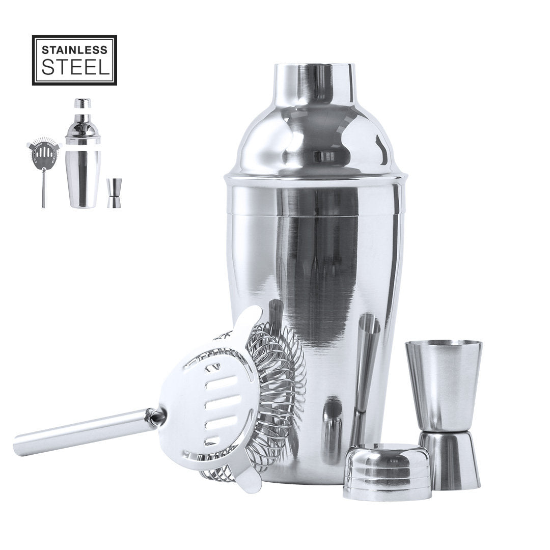 Set cóctel de 3 accesorios, fabricado en acero inox de acabado cromado.