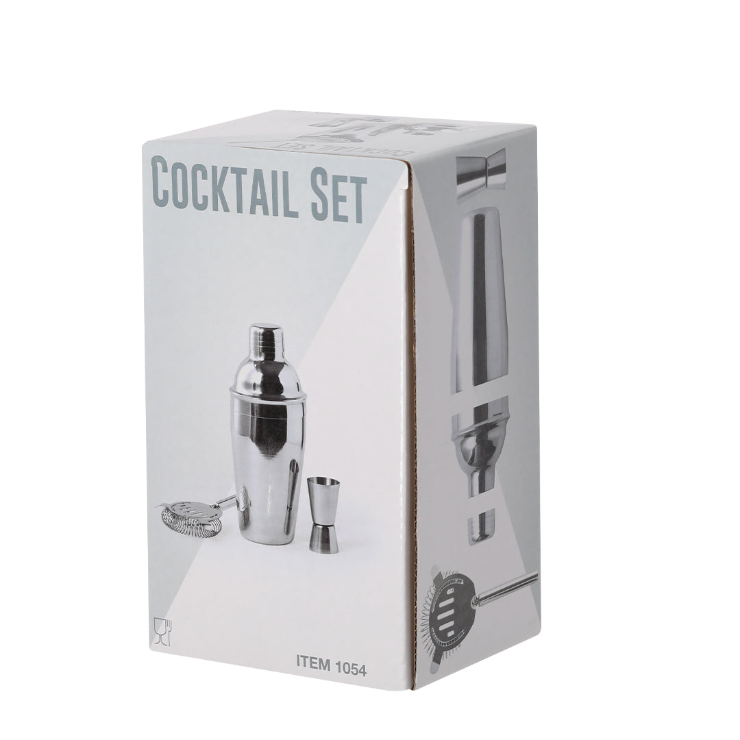 Set cóctel de 3 accesorios, fabricado en acero inox de acabado cromado.