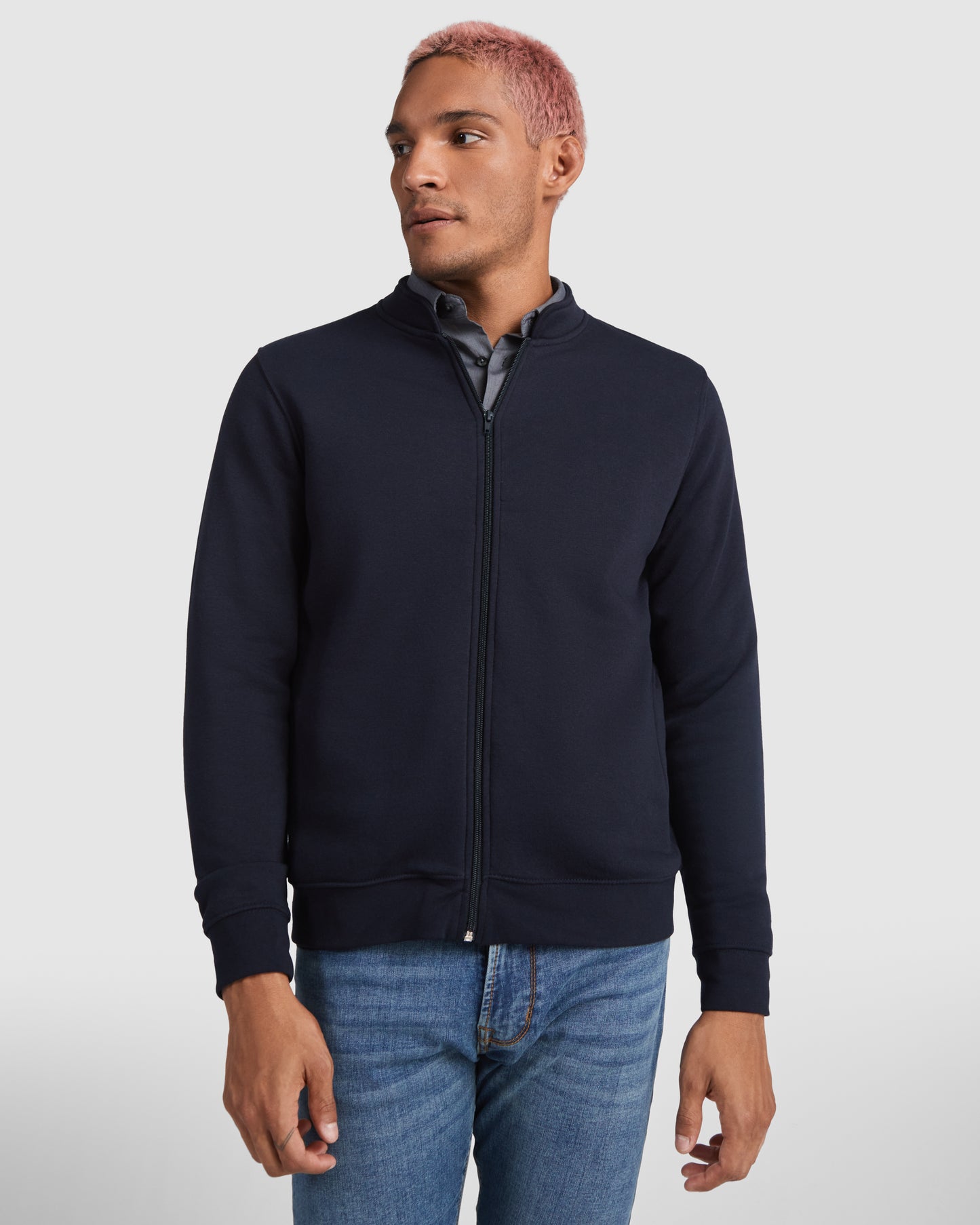1103 Sudadera de felpa perchada de manga larga con cuello Mao.