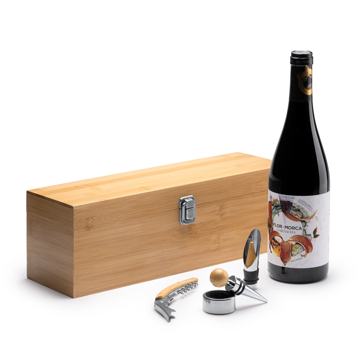 El estuche para botella de vino elaborado de madera