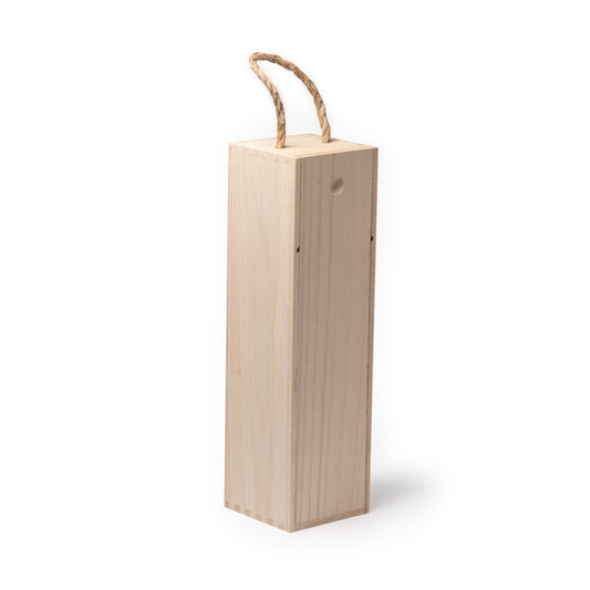 Caja de madera con asa es el complemento perfecto para transportar una botella de vino.