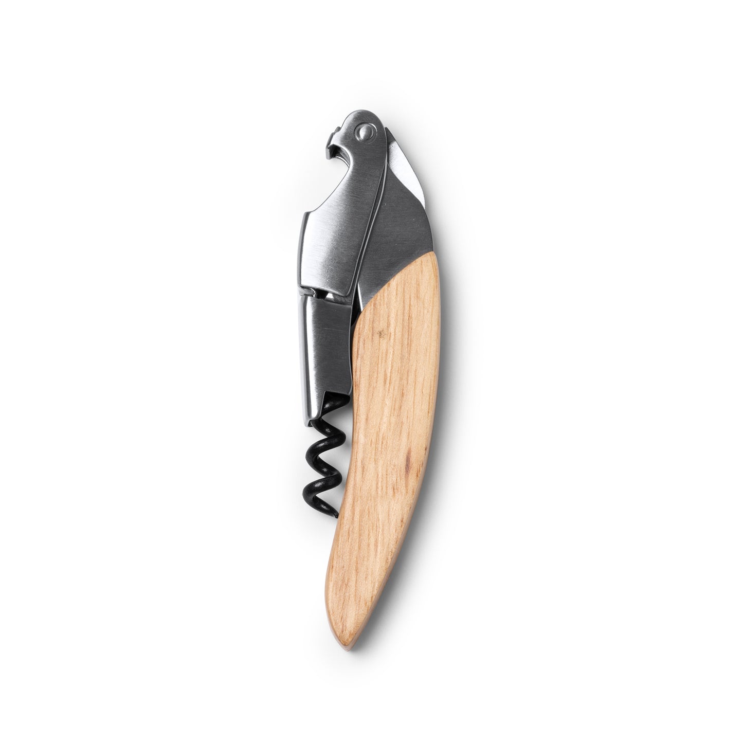 El sacacorchos de acero inoxidable de estilo clásico con mango en madera.