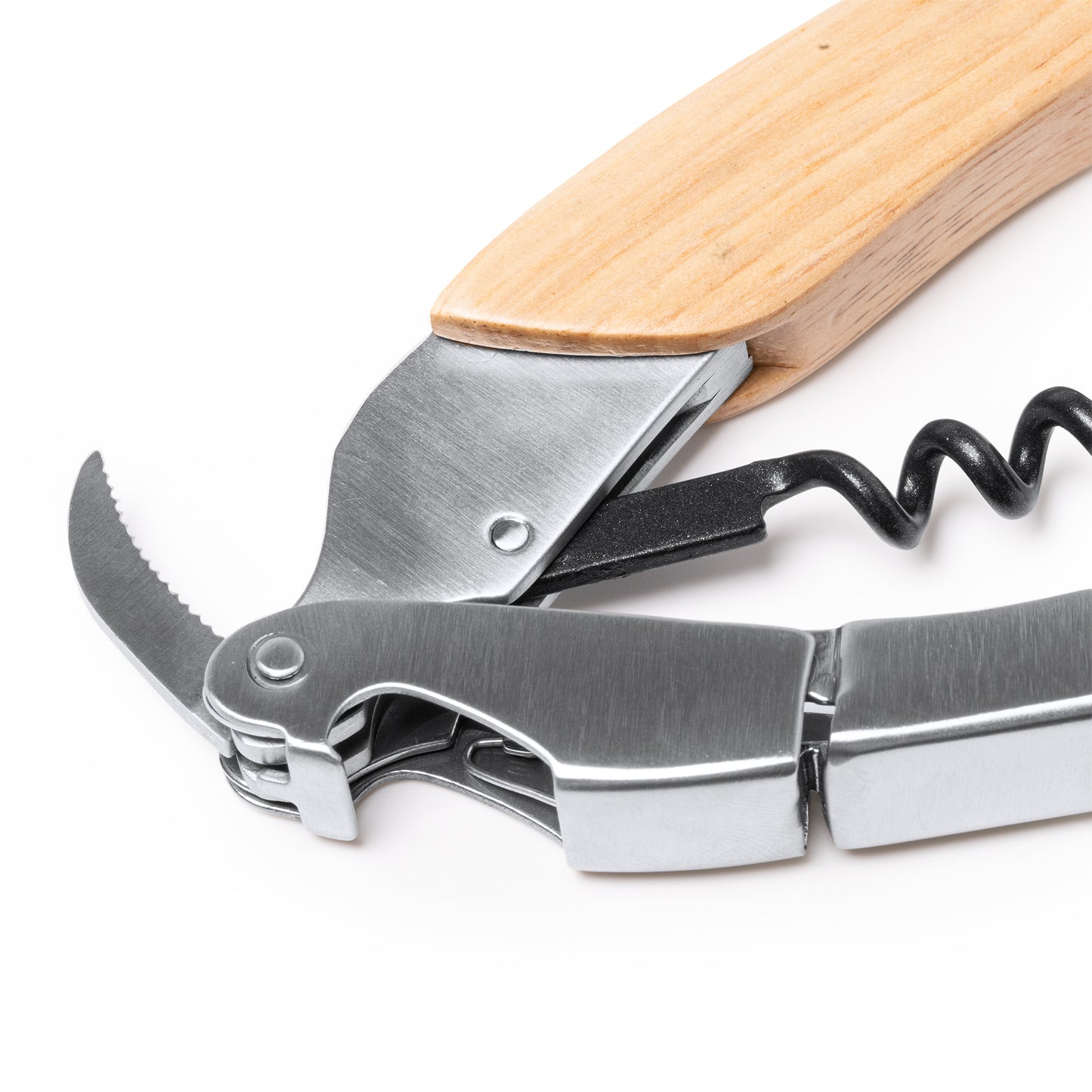 El sacacorchos de acero inoxidable de estilo clásico con mango en madera.