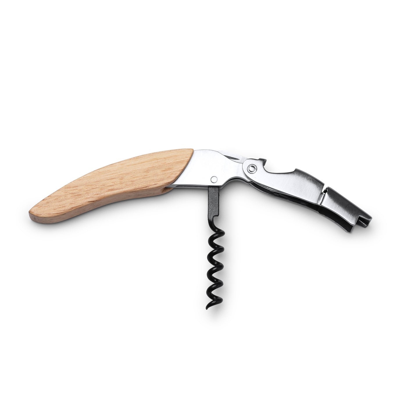 El sacacorchos de acero inoxidable de estilo clásico con mango en madera.
