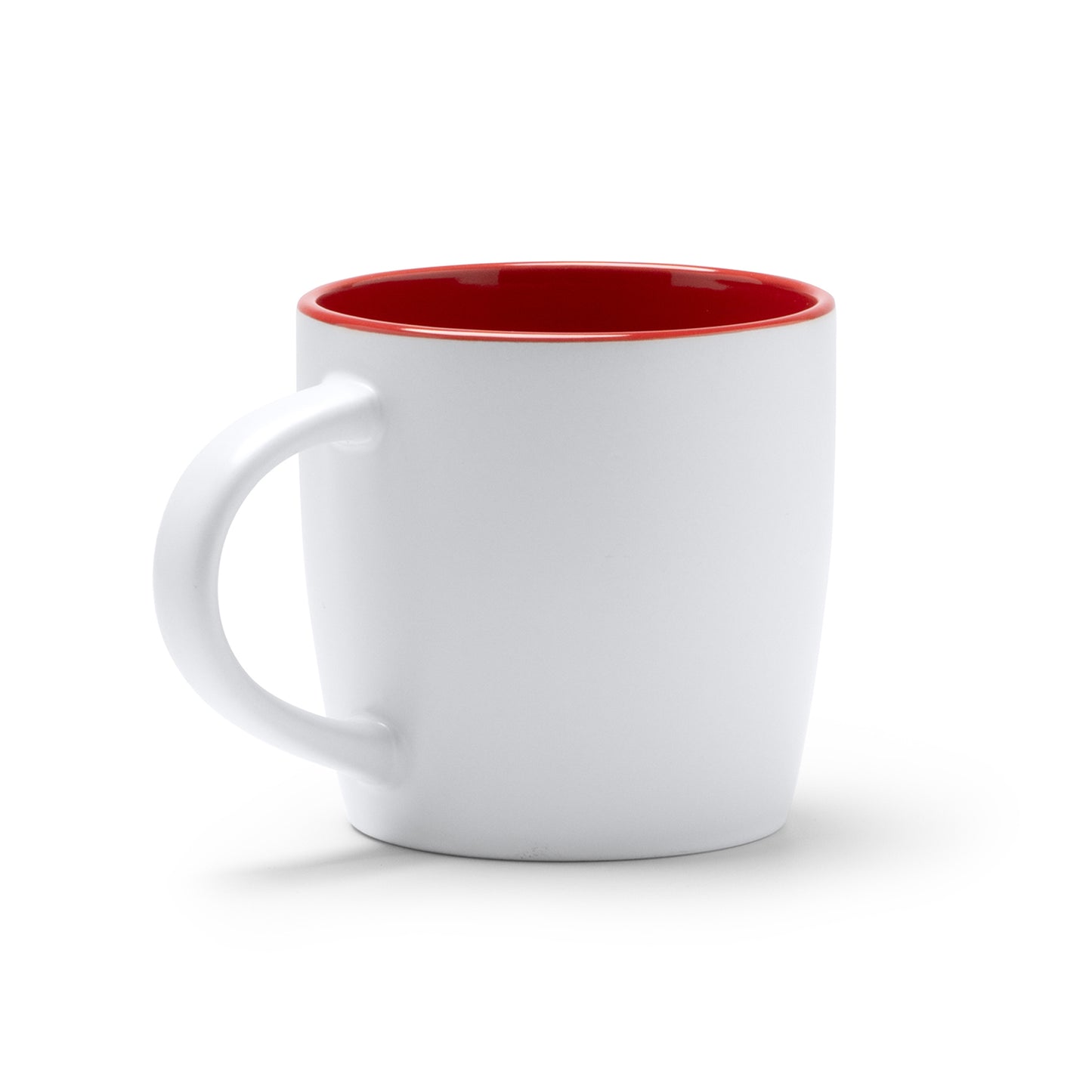 Taza de cerámica de 370 ml. Interior a color y exterior en blanco.