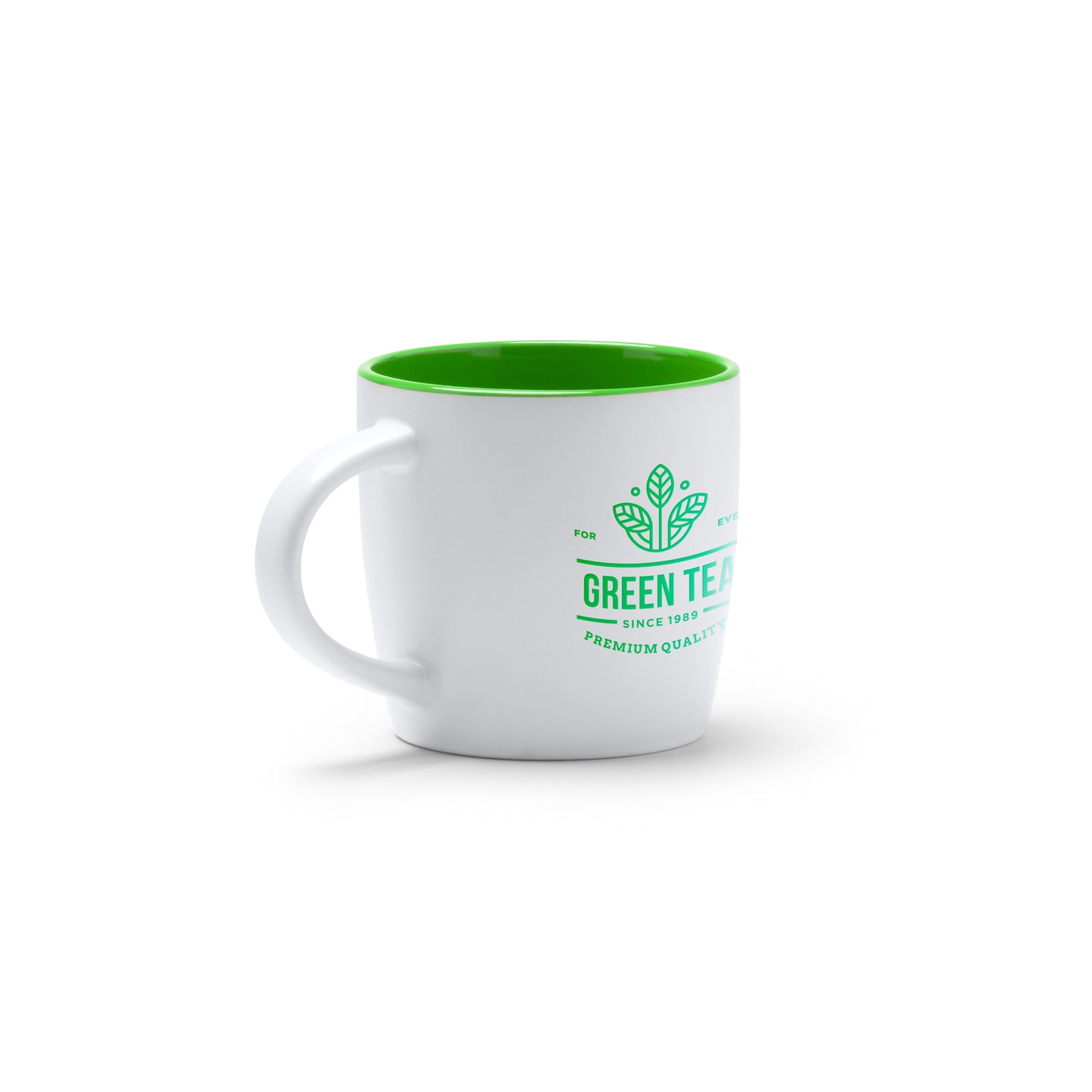 Taza de cerámica de 370 ml. Interior a color y exterior en blanco.
