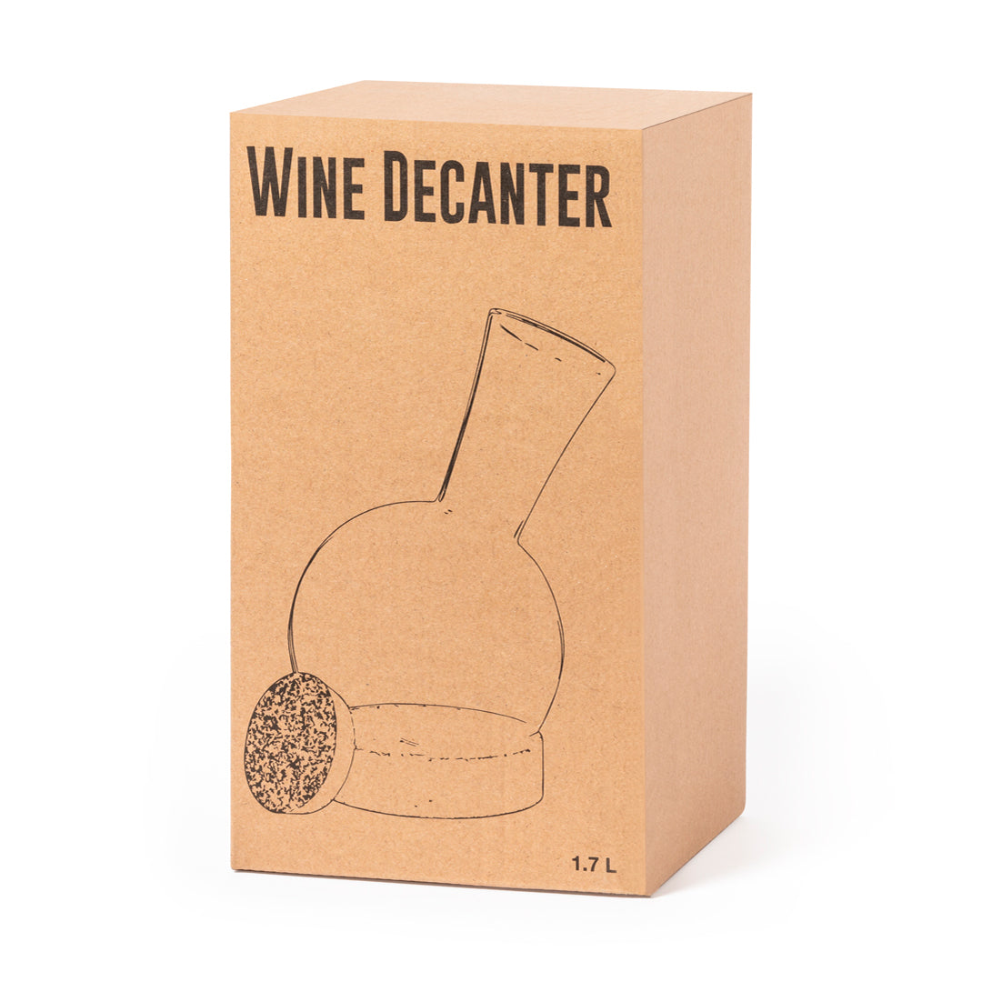 Decantador de línea nature, fabricado en cristal de borosilicato y con base y tapón en corcho natural