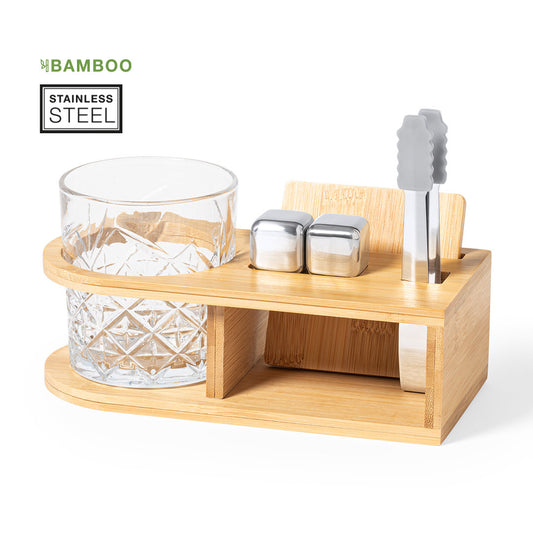Set de whisky de alta calidad con elegante soporte en bambú