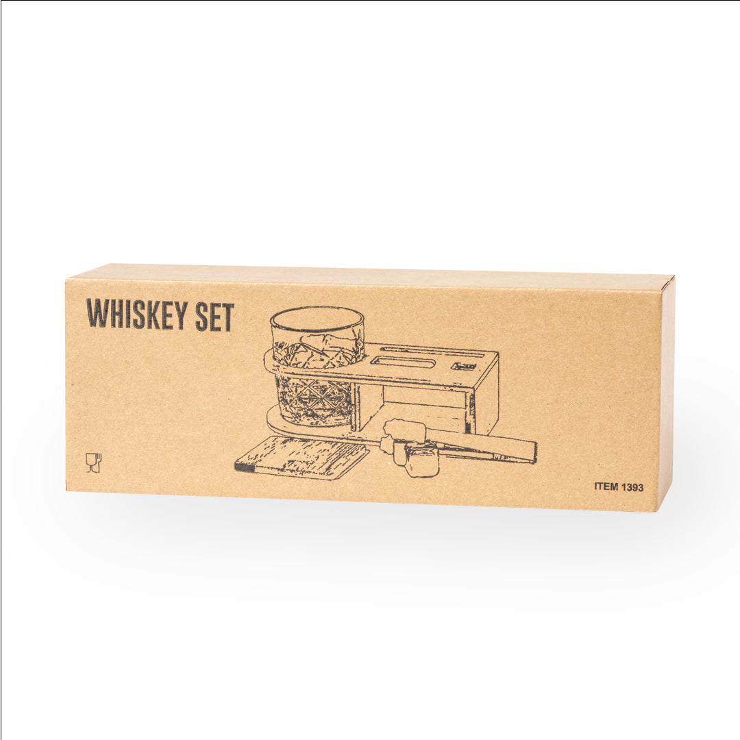 Set de whisky de alta calidad con elegante soporte en bambú