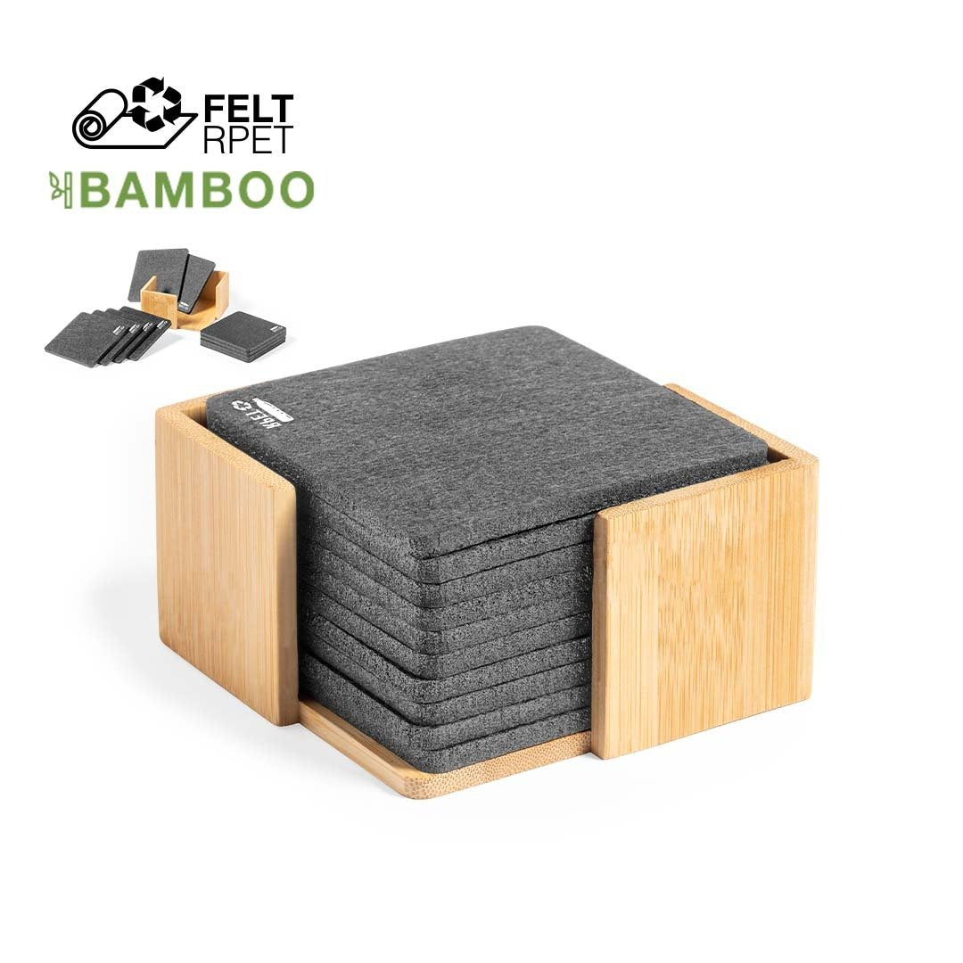Set de 10 posavasos de línea nature. Fabricados en fieltro RPET reciclado