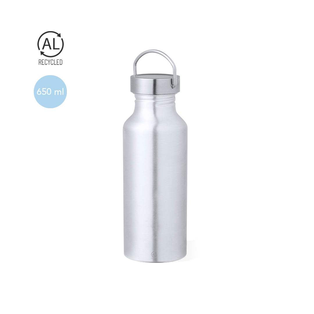Bidón de 650 ml de capacidad, fabricado en Aluminio Reciclado de acabado brillo.