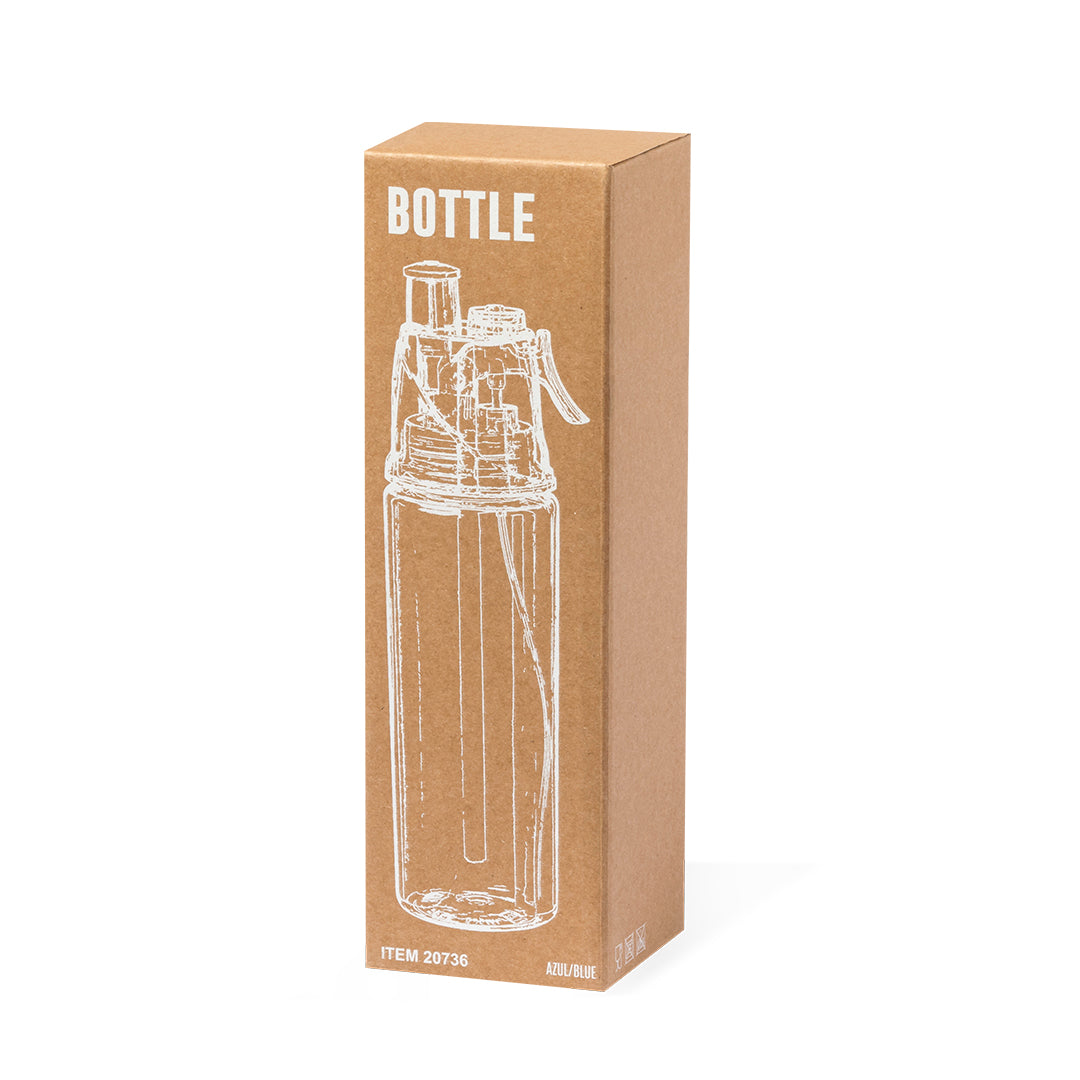 Bidón de 600 ml de capacidad, con vaporizador en el tapón para refrescarse.