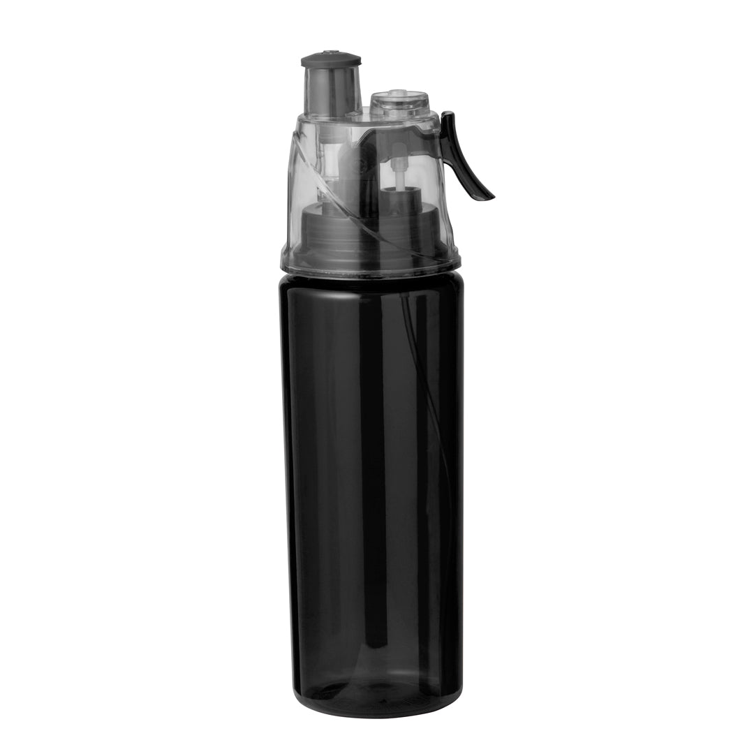 Bidón de 600 ml de capacidad, con vaporizador en el tapón para refrescarse.