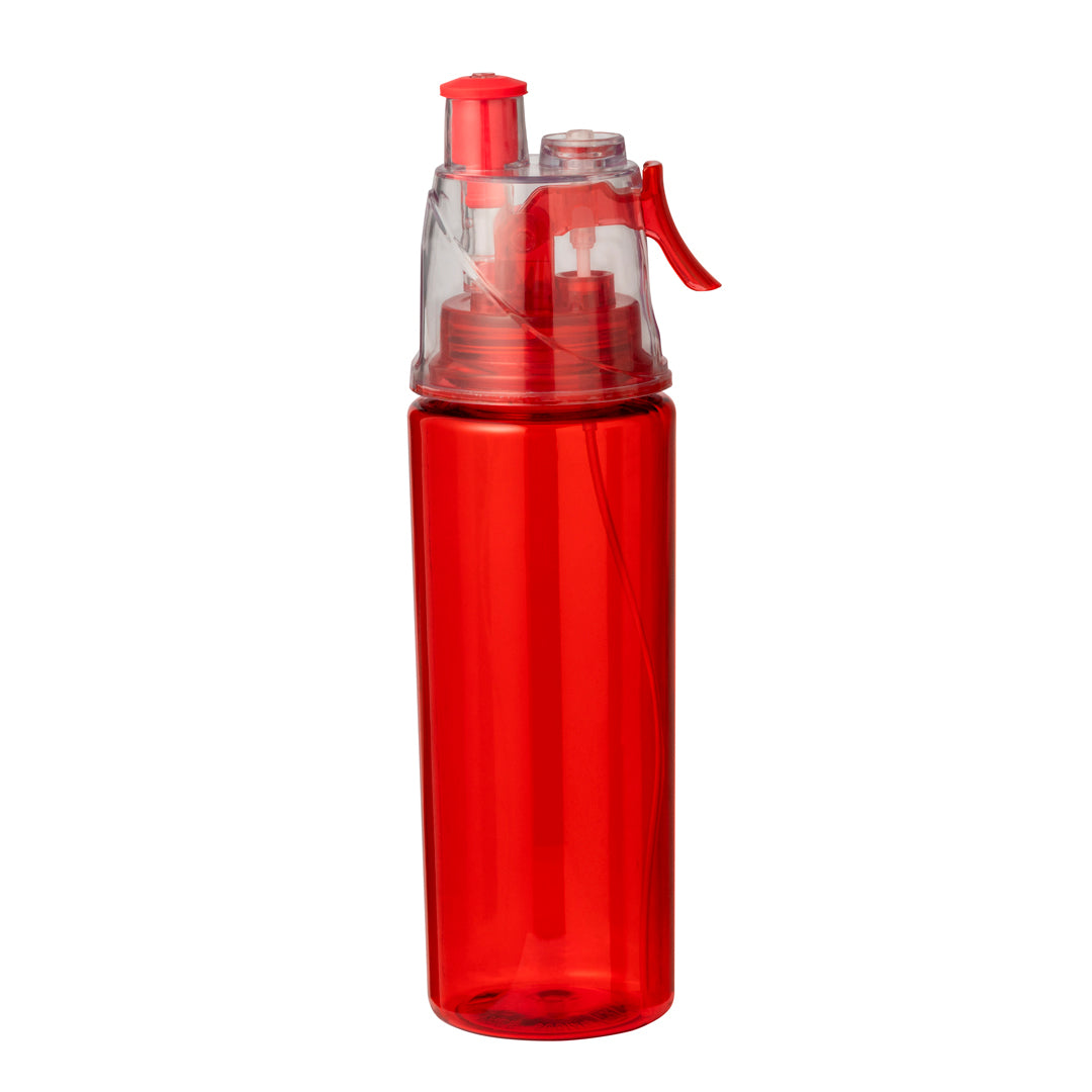 Bidón de 600 ml de capacidad, con vaporizador en el tapón para refrescarse.