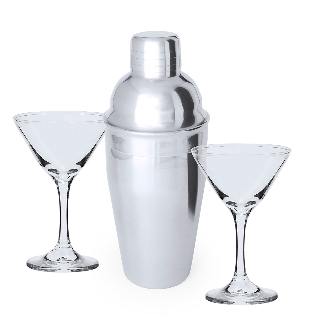Elegante set de coctel. Conjunto de coctelera en acero inox de 550 ml