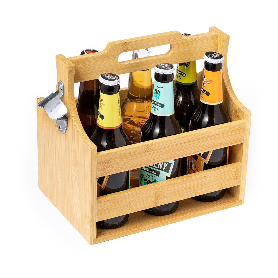 Práctico soporte para botellas hecho en bambú.