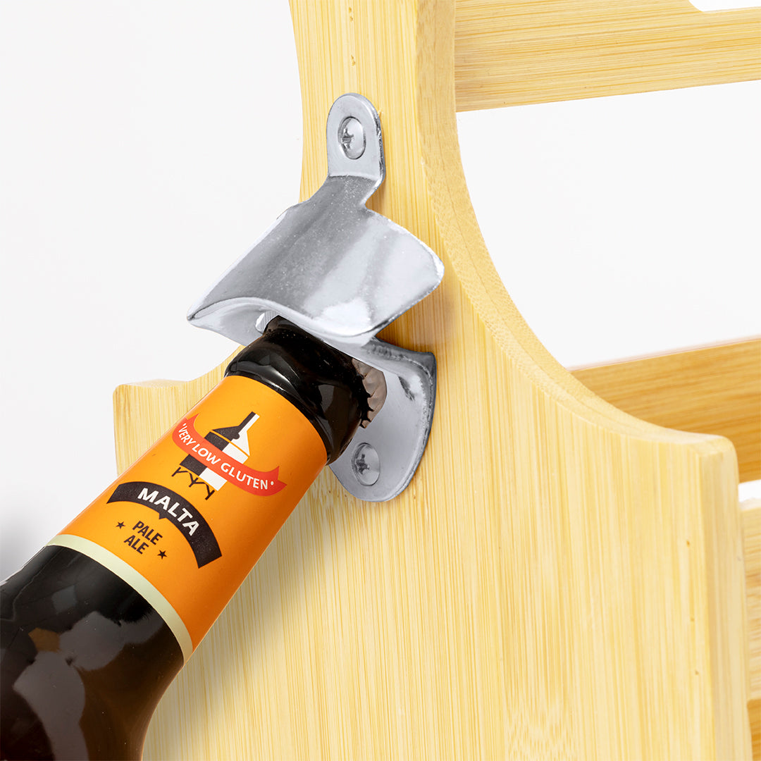 Práctico soporte para botellas hecho en bambú.