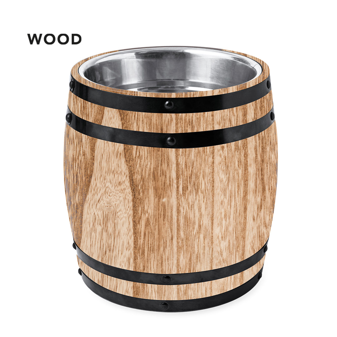 Original cubo de acero con exterior de madera