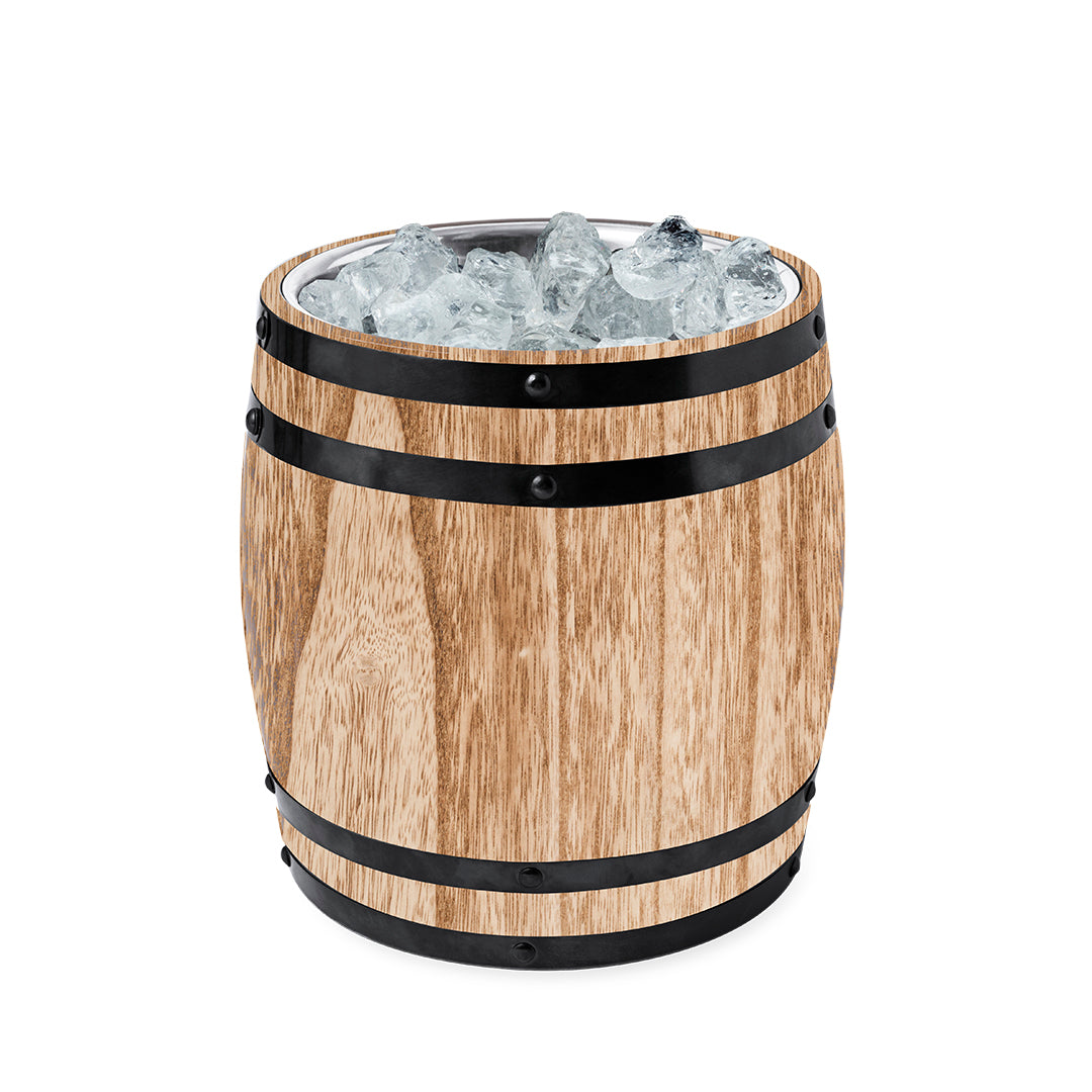 Original cubo de acero con exterior de madera