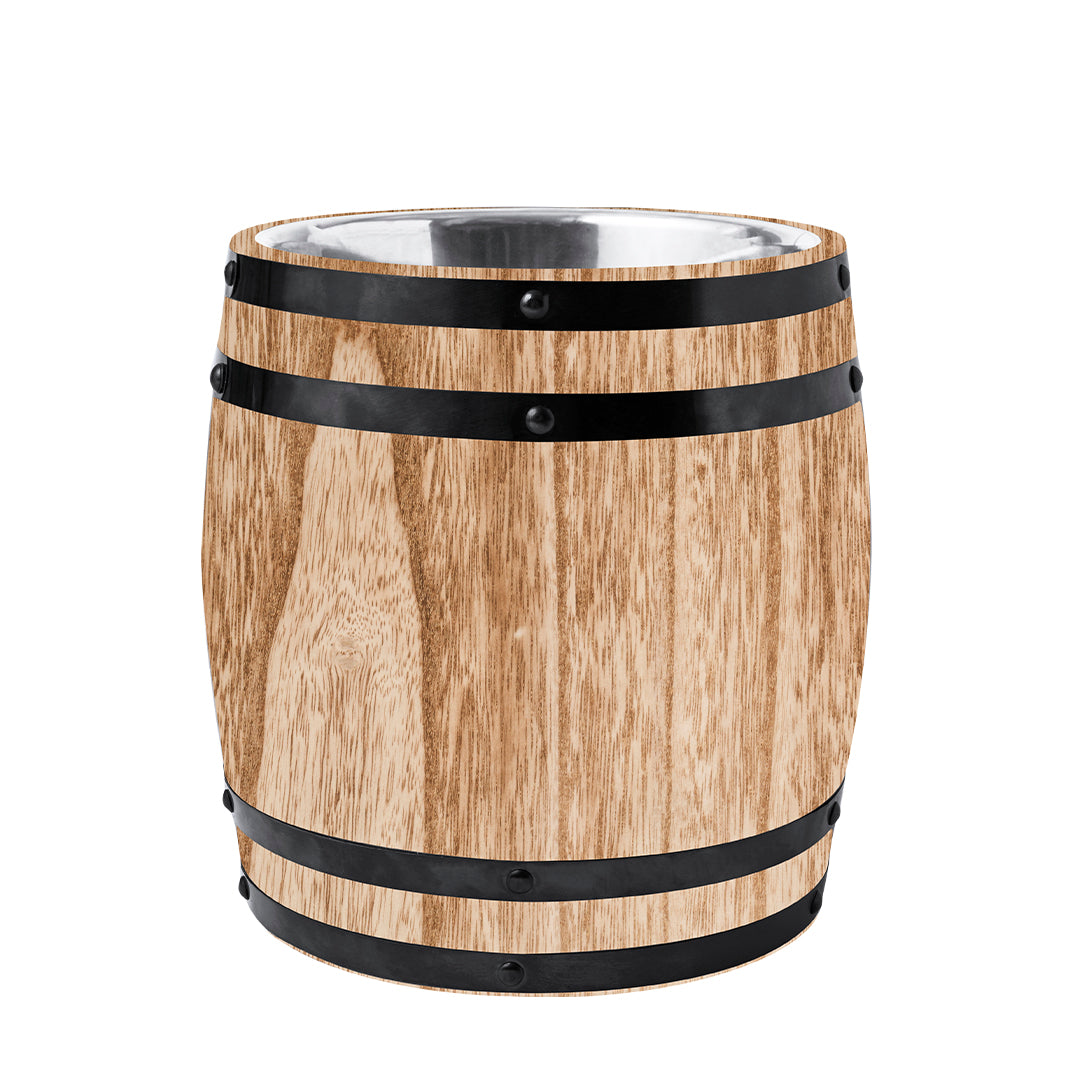 Original cubo de acero con exterior de madera
