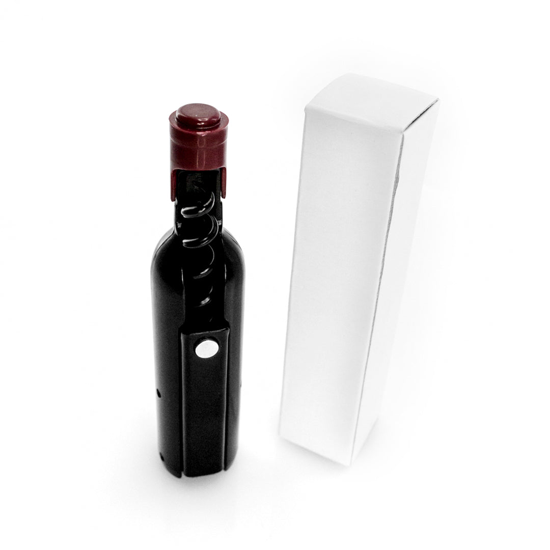 Divertido sacacorchos magnético con forma de botella de vino.
