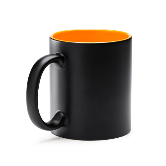 Taza de cerámica ideal para marcaje láser con interior a color. Capacidad 350 ml.