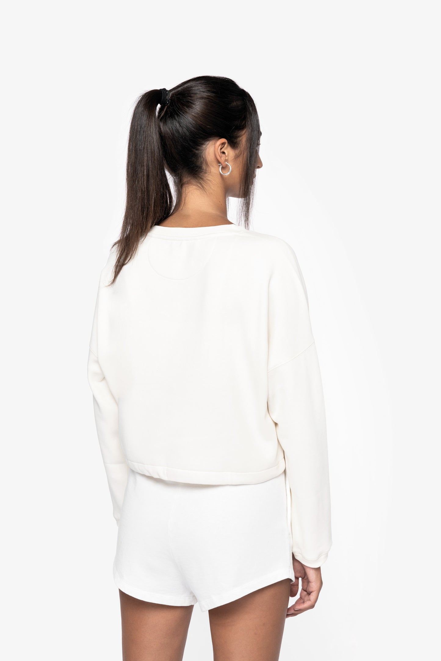 Sudadera ecorresponsable de cuello redondo oversize crop mujer