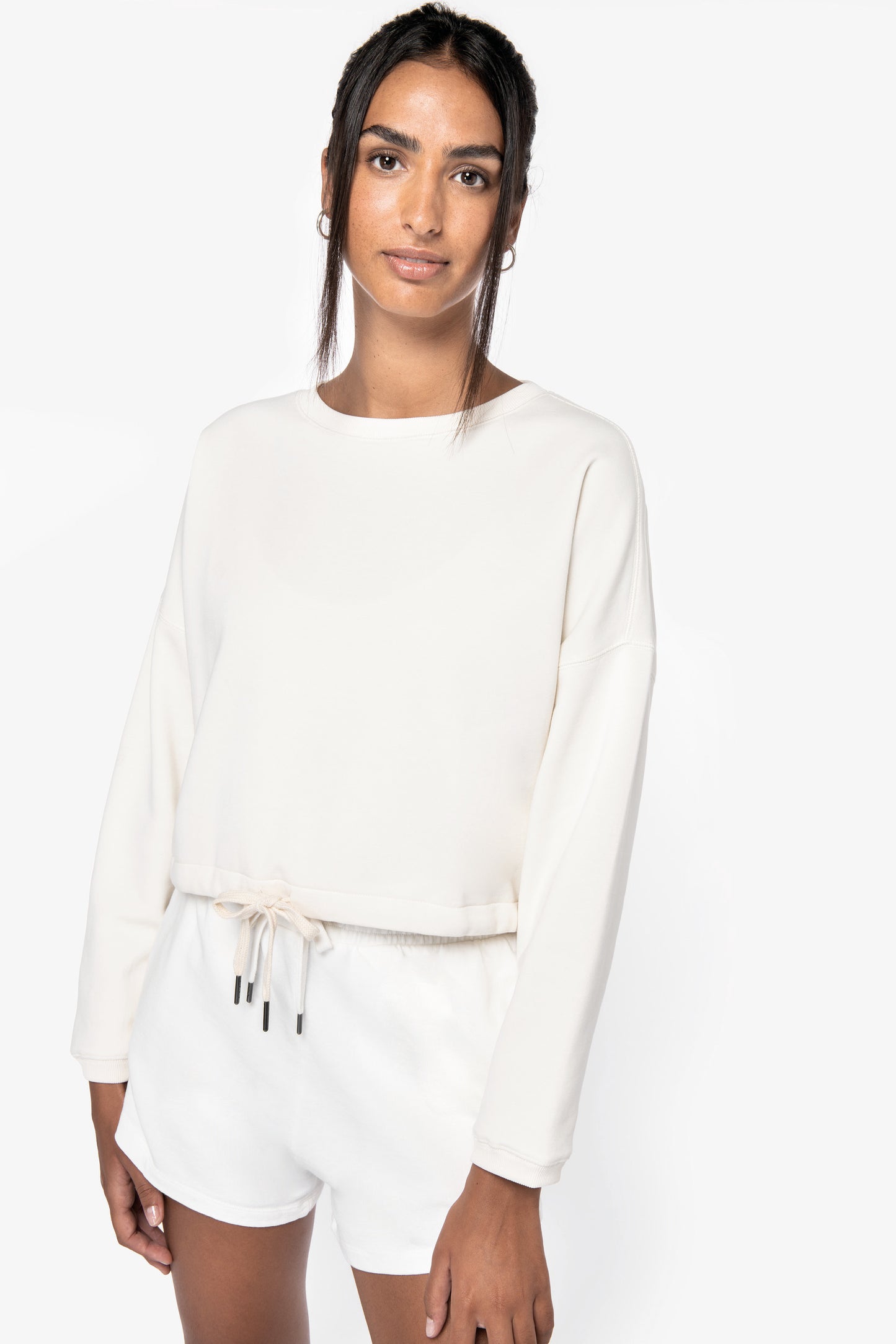 Sudadera ecorresponsable de cuello redondo oversize crop mujer