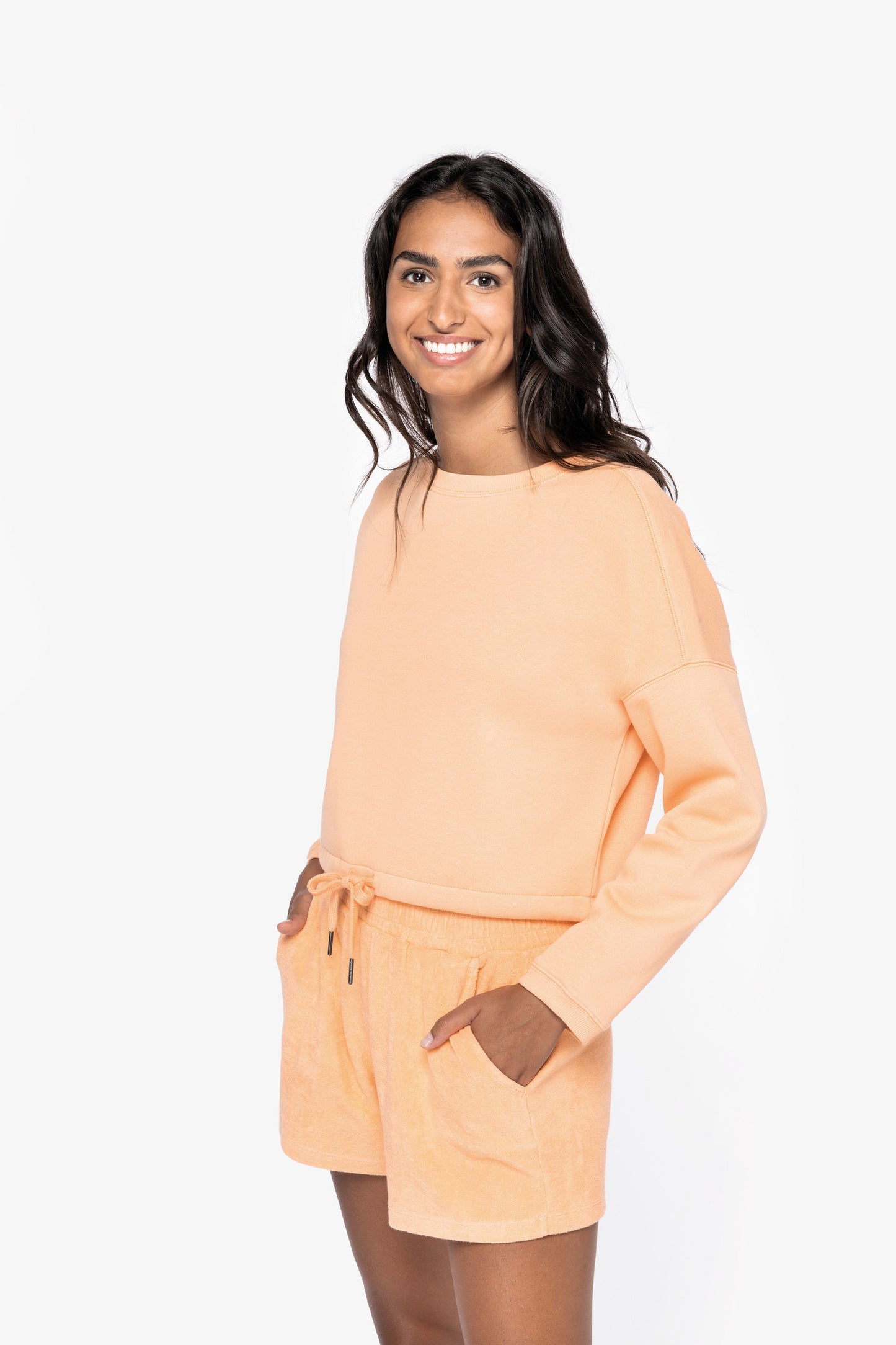Sudadera ecorresponsable de cuello redondo oversize crop mujer