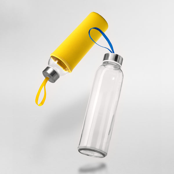 Bidón de cristal con funda de neopreno