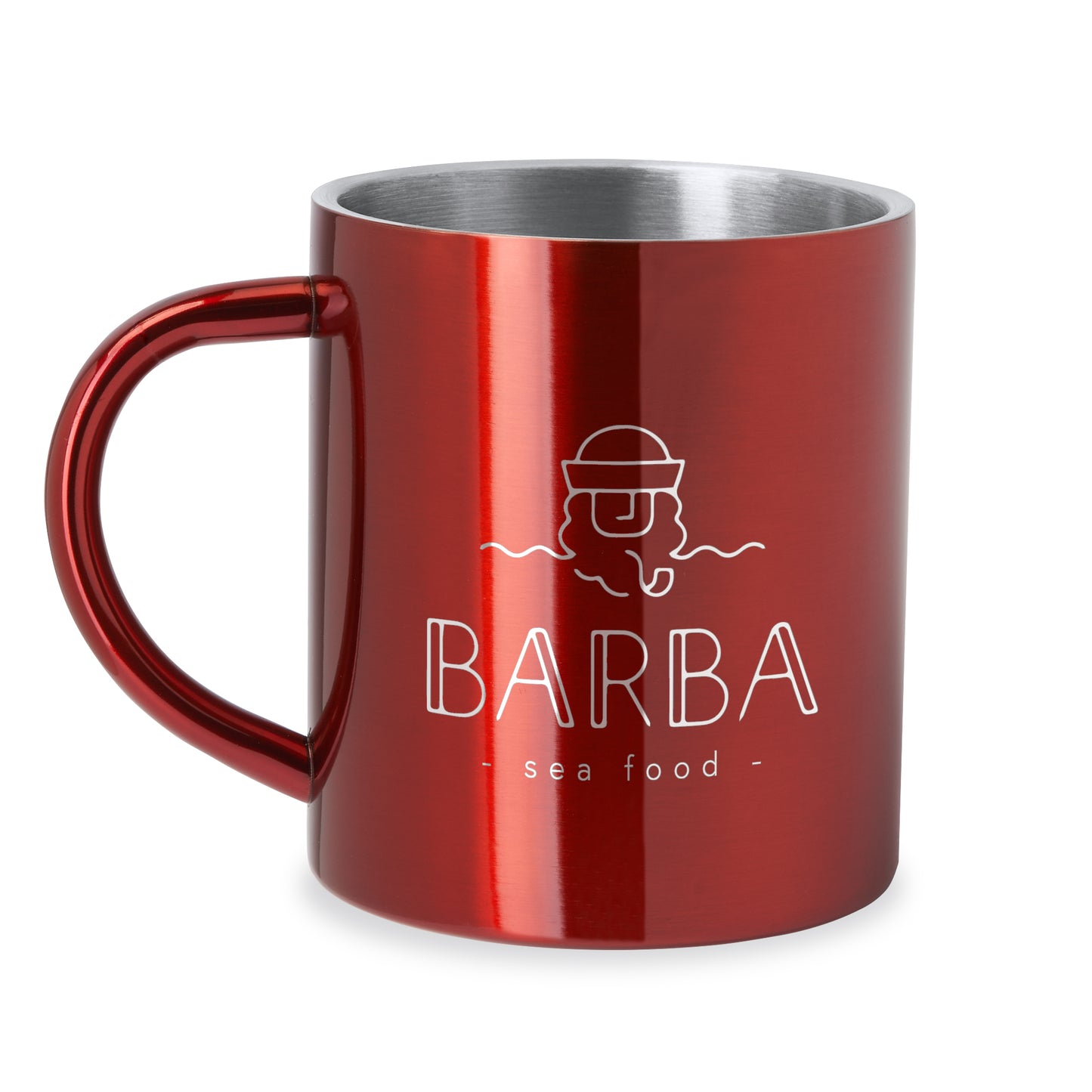 Taza metálica de doble pared con exterior a color. Capacidad 290 ml