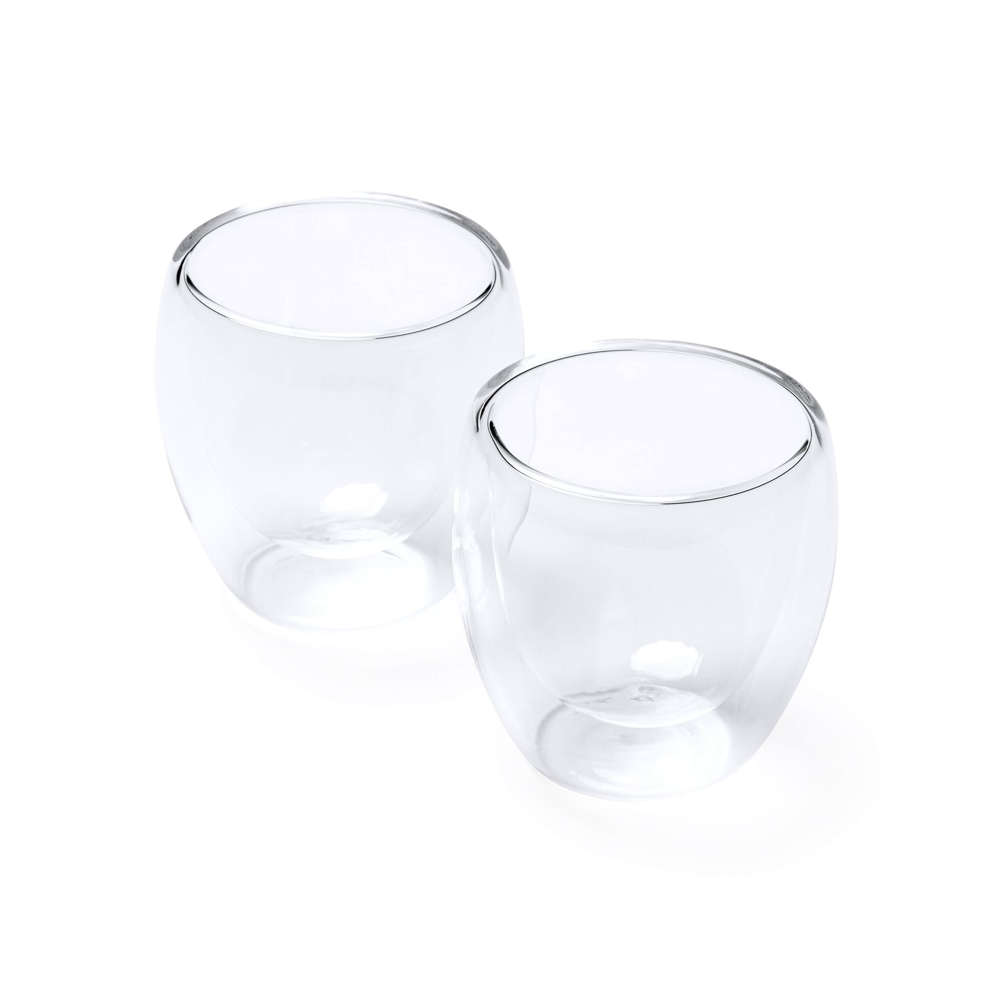 Set de 2 vasos de doble pared, realizados en cristal borosilicato. Capacidad 90 ml.
