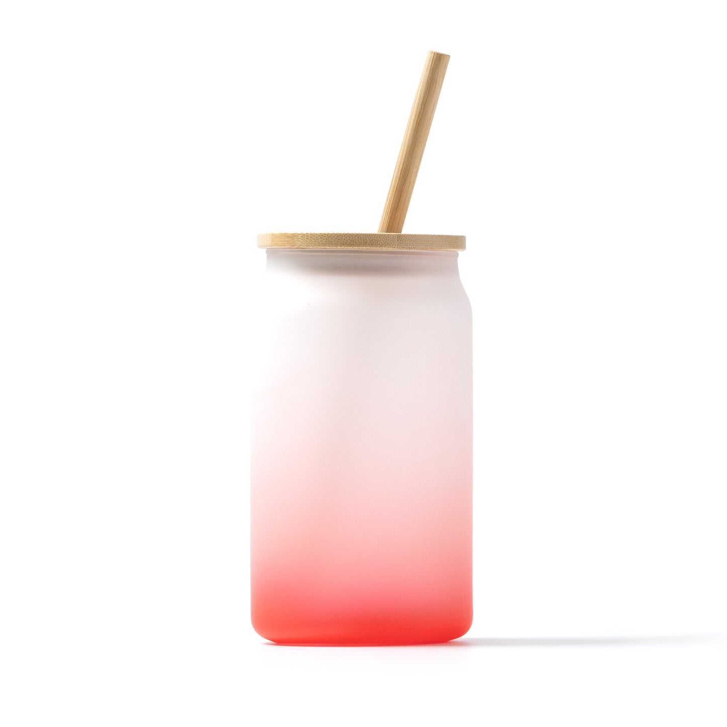Vaso de cristal borosilicato efecto hielo degradado a color. Tapa y pajita de bambú. Capacidad 350 ml.