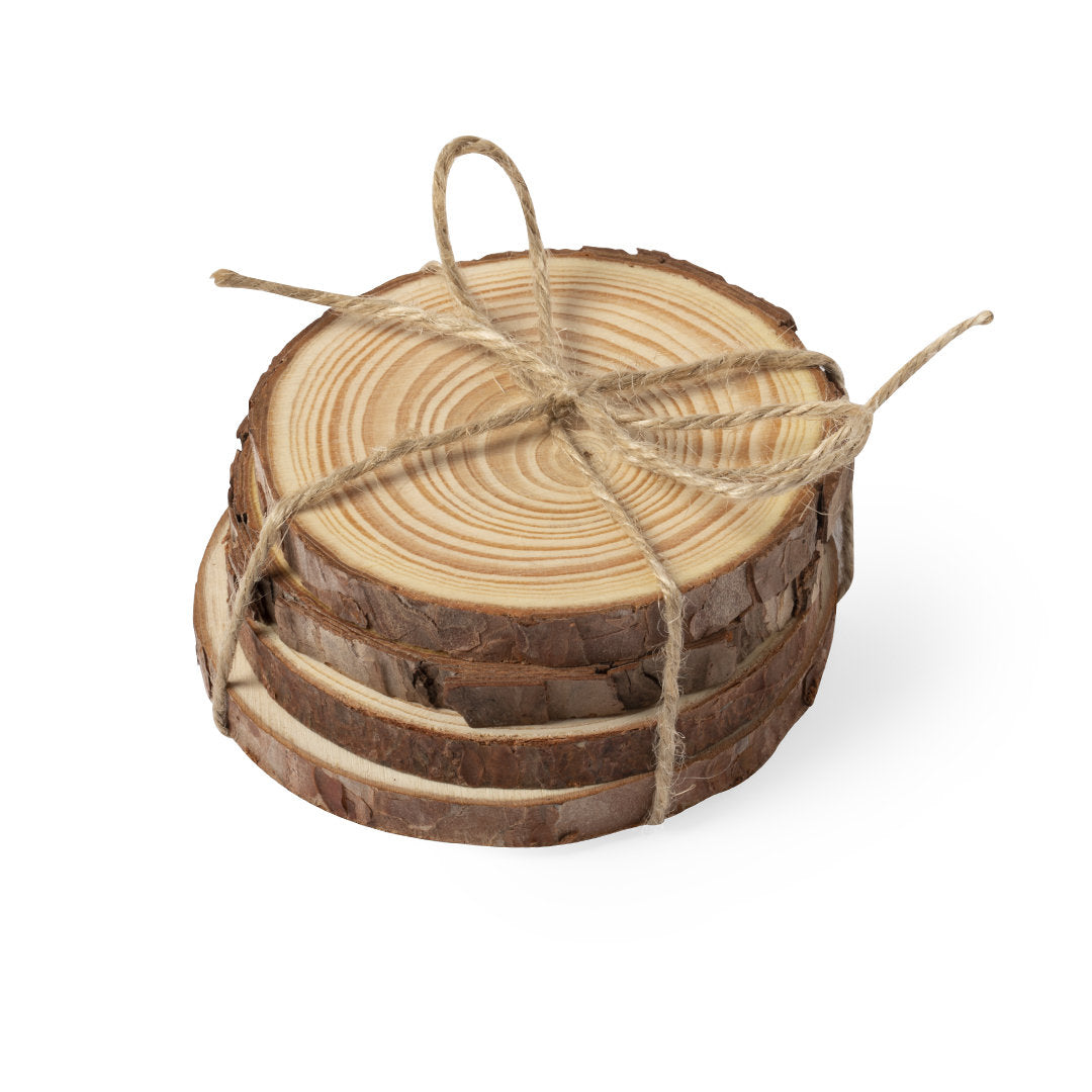 Set de posavasos en madera de pino natural.