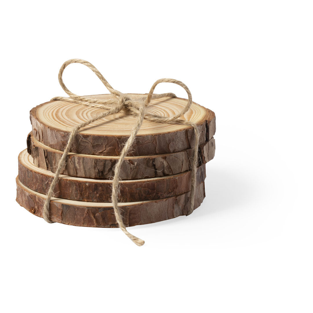 Set de posavasos en madera de pino natural.