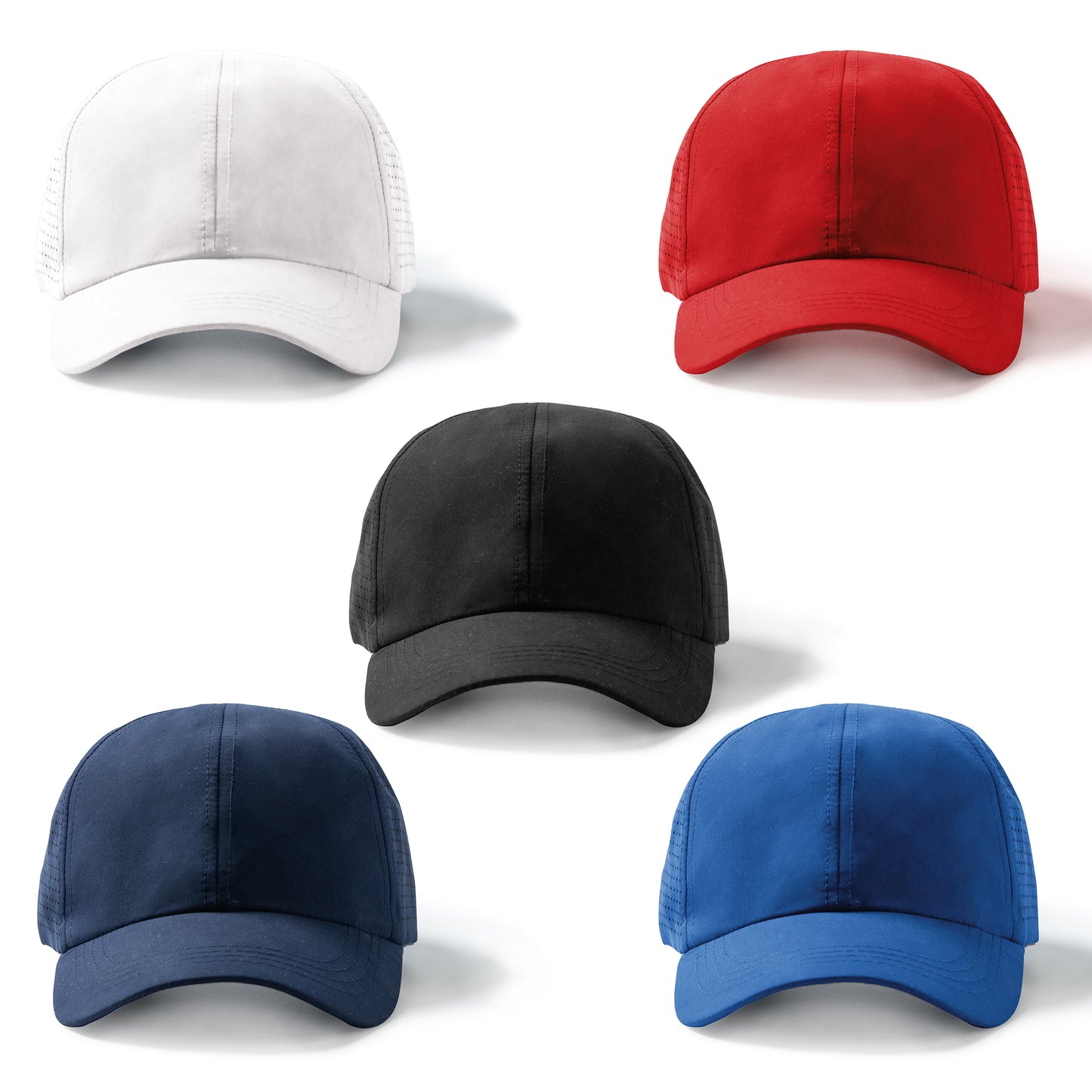 Gorra deportiva ventilada de 6 paneles 100% microfibra.