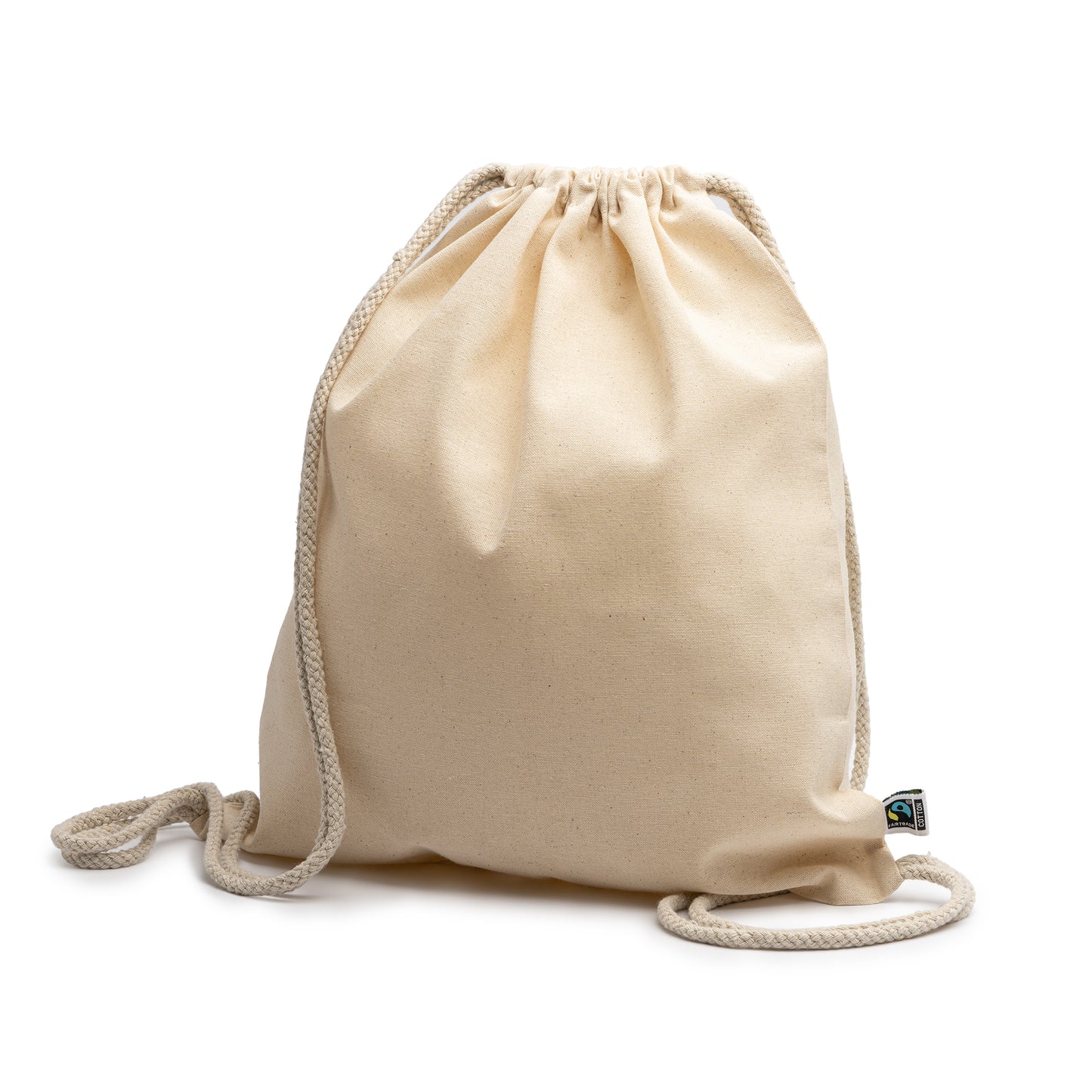 Mochila de cordones 100% algodón Fairtrade de 180 g/m². Cordones a juego. Idónea mochila de uso diario.