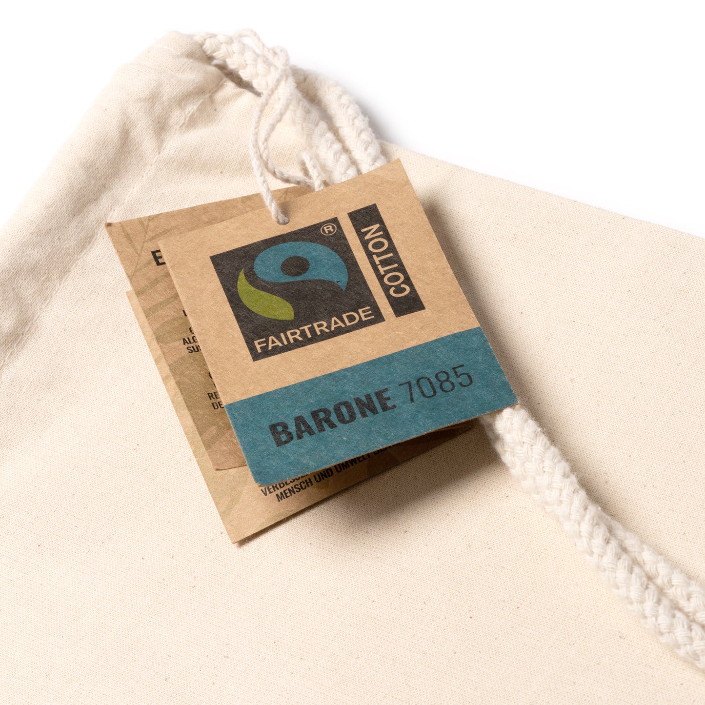 Mochila de cordones 100% algodón Fairtrade de 180 g/m². Cordones a juego. Idónea mochila de uso diario.