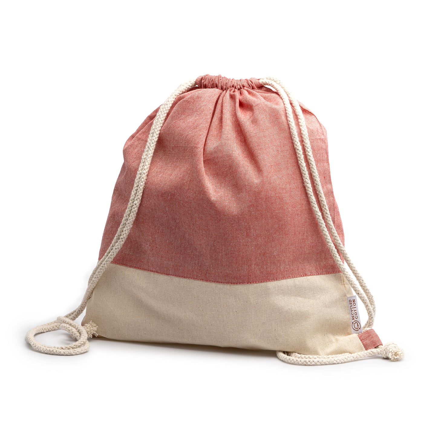 Mochila de cordones en algodón reciclado con acabado jaspeado y algodón natural de 120 g/m².