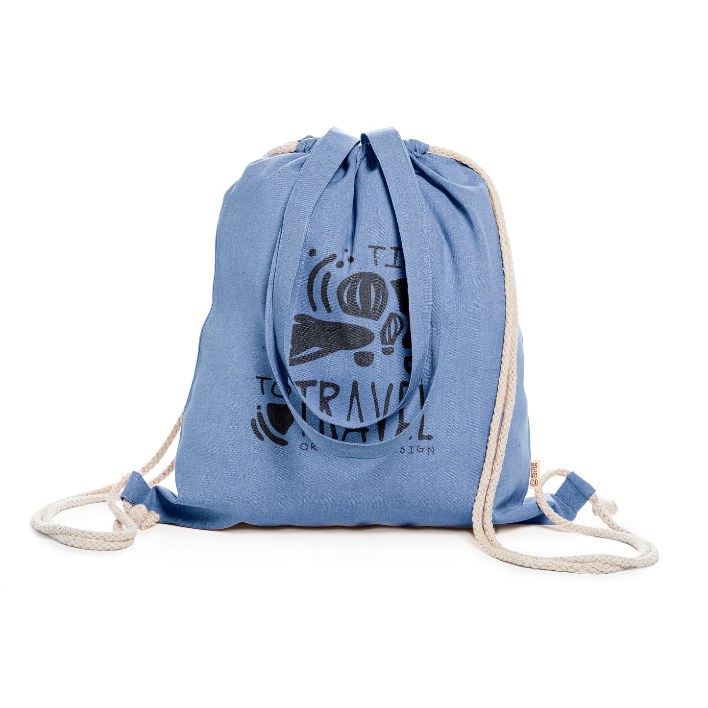 Bolsa mochila de cordones en algodón reciclado de 140 g/m² en acabado jaspeado.