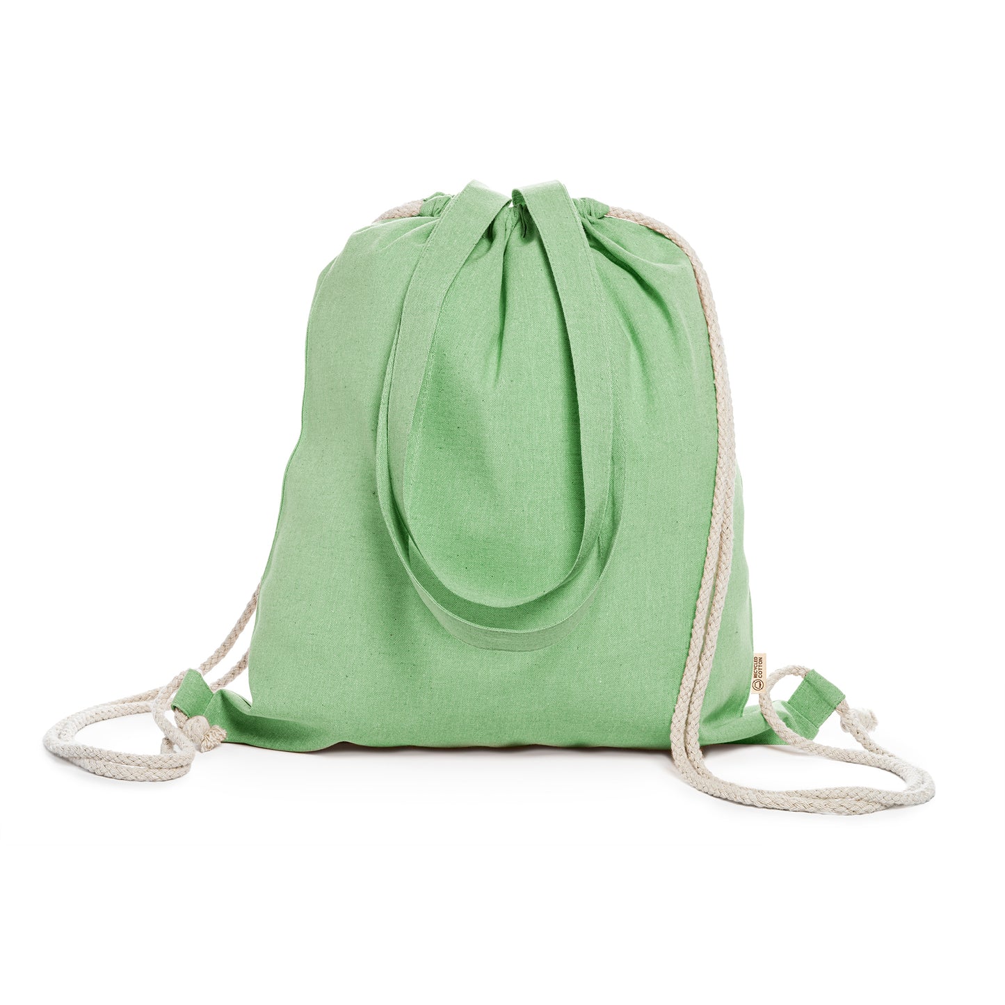 Bolsa mochila de cordones en algodón reciclado de 140 g/m² en acabado jaspeado.