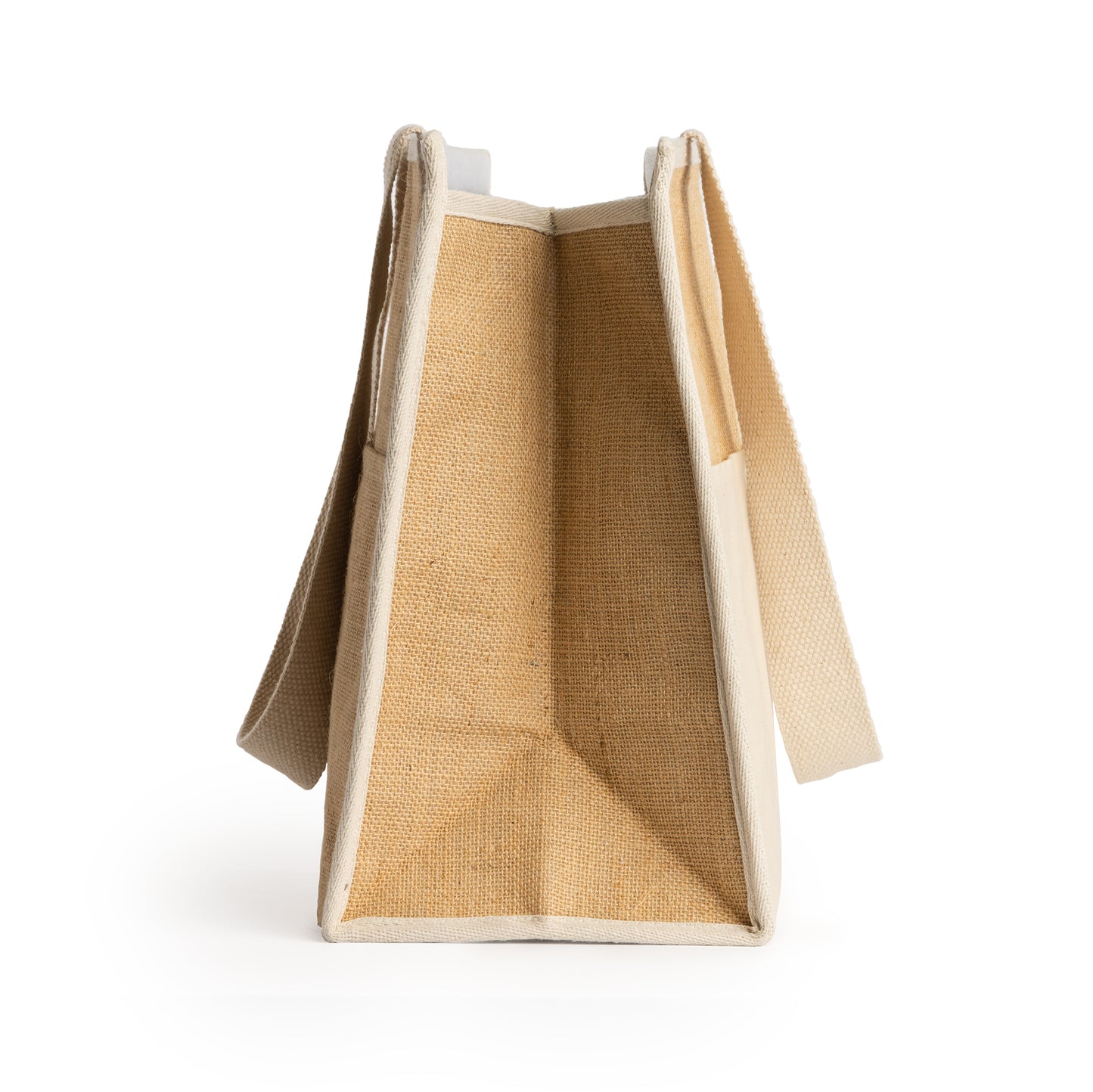 Bolsa nevera de yute laminado. Interior isotérmico de aluminio con cierre de velcro.