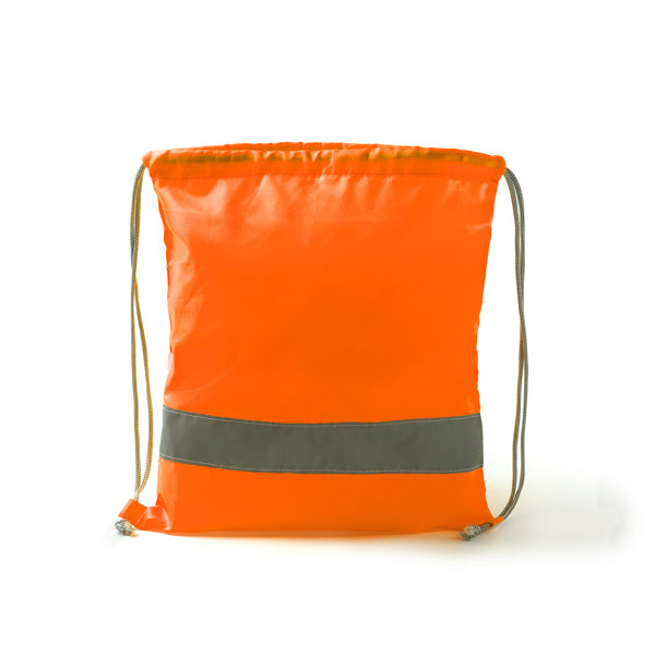 Mochila de cordones con banda reflectante, realizada en poliéster 210D.