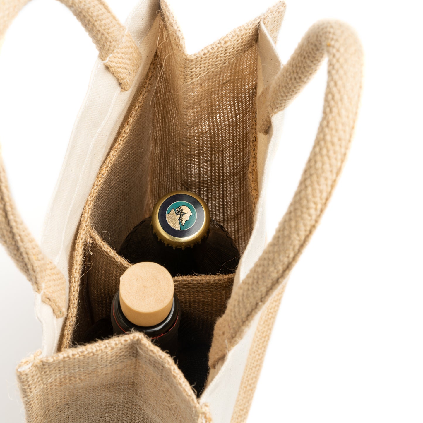 Bolsa de yute laminado y algodón. Ideal 2 botellas