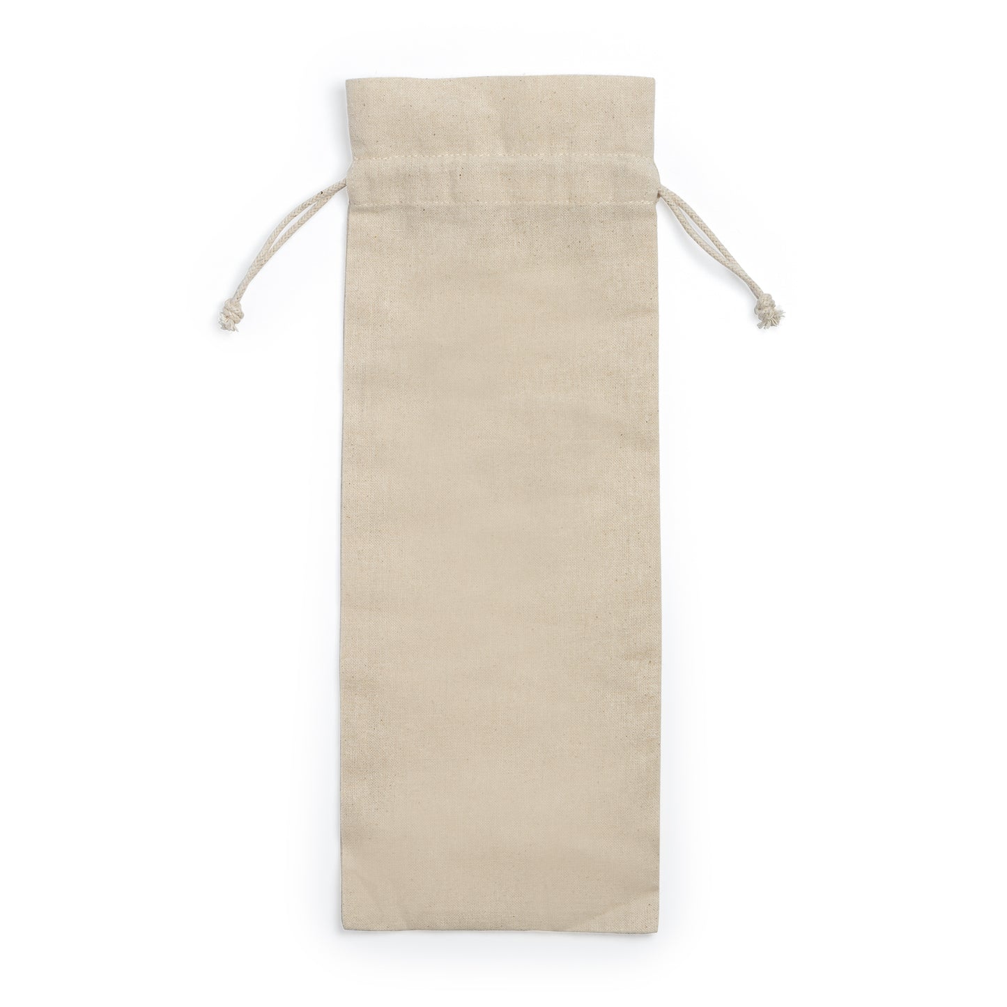 Bolsa realizada en algodón de 120 g/m². Auto-cierre de cordones. Ideal para presentar botellas y termos