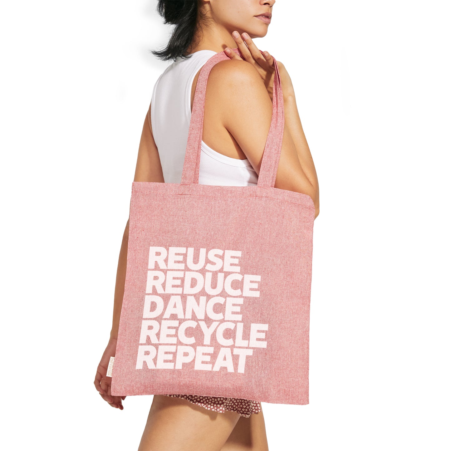 Bolsa realizada en algodón reciclado de 140 g/m² en acabado jaspeado con asas largas de 70 cm