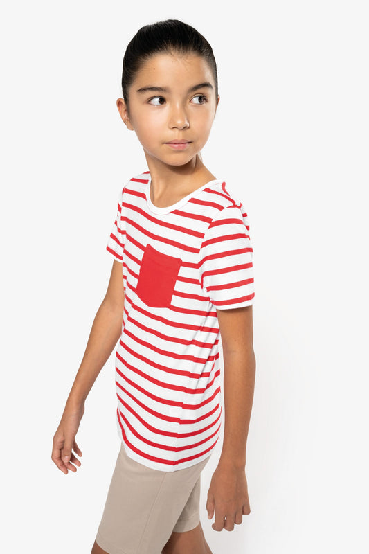 Camiseta Marinero a rayas con bolsillo manga corta para niños Kariban - Colección Sailing K379