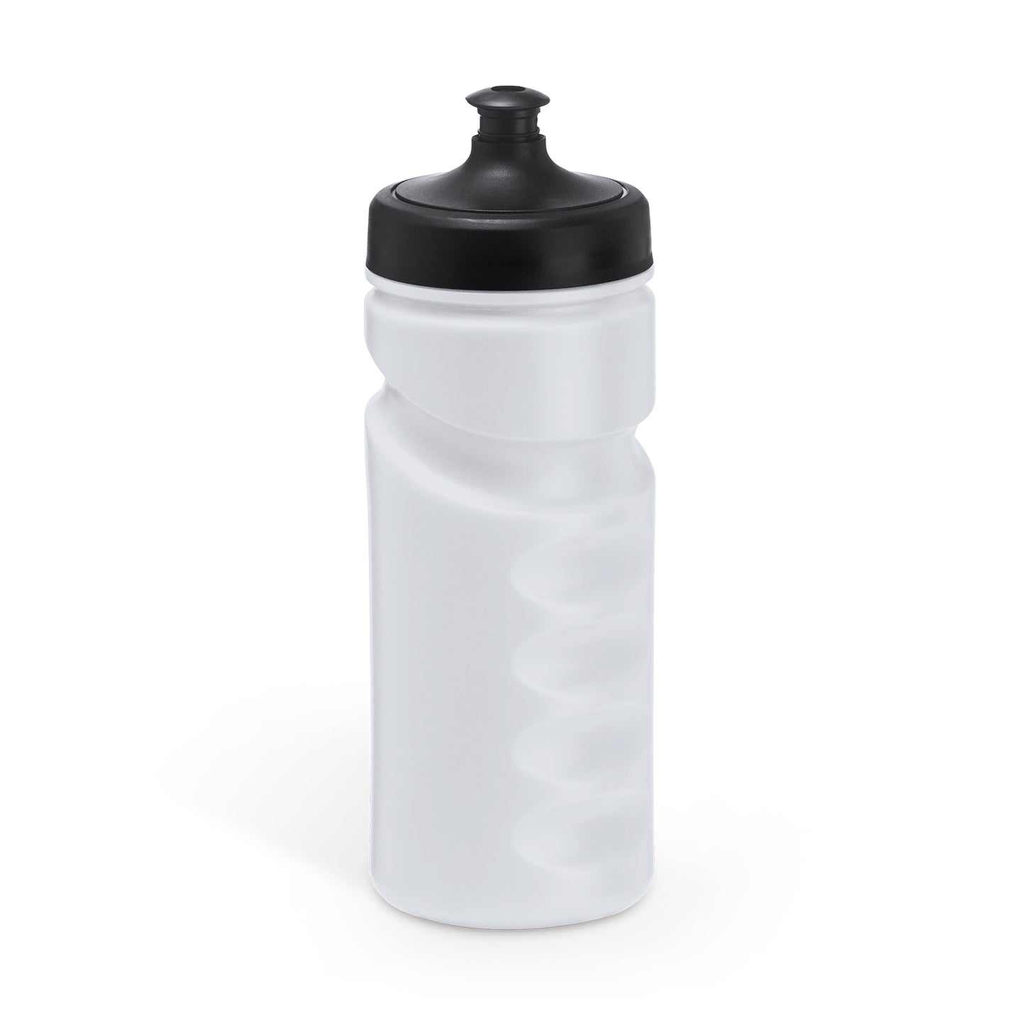 Bidón de RPET flexible diseñado en forma de camiseta, con tapón de seguridad y mosquetón para transportarlo de forma fácil. Capacidad de 470 ml.
