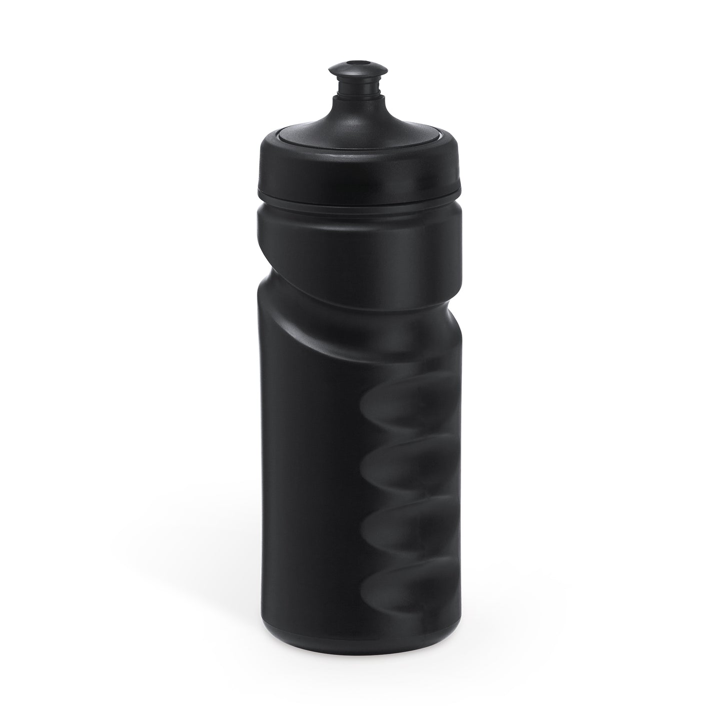 Bidón de RPET flexible diseñado en forma de camiseta, con tapón de seguridad y mosquetón para transportarlo de forma fácil. Capacidad de 470 ml.